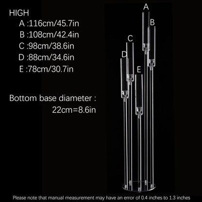 Clear Acrylic Floor Candelabra 5 Arm Tall Candlestick Holder for Wedding Table Centerpiece Ceremony Party Home Decoration 10PCS