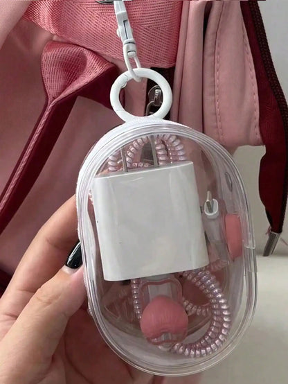 Portable Mini Transparent Zipper Storage Bag, Compact Multi-Functional Pouch, Earphone And Charger Organizer With Keychain, Transparent Travel Accessory, Can Be Used As Travel Organizer, Cosmetic Bag, Makeup Bag, Travel Toile
