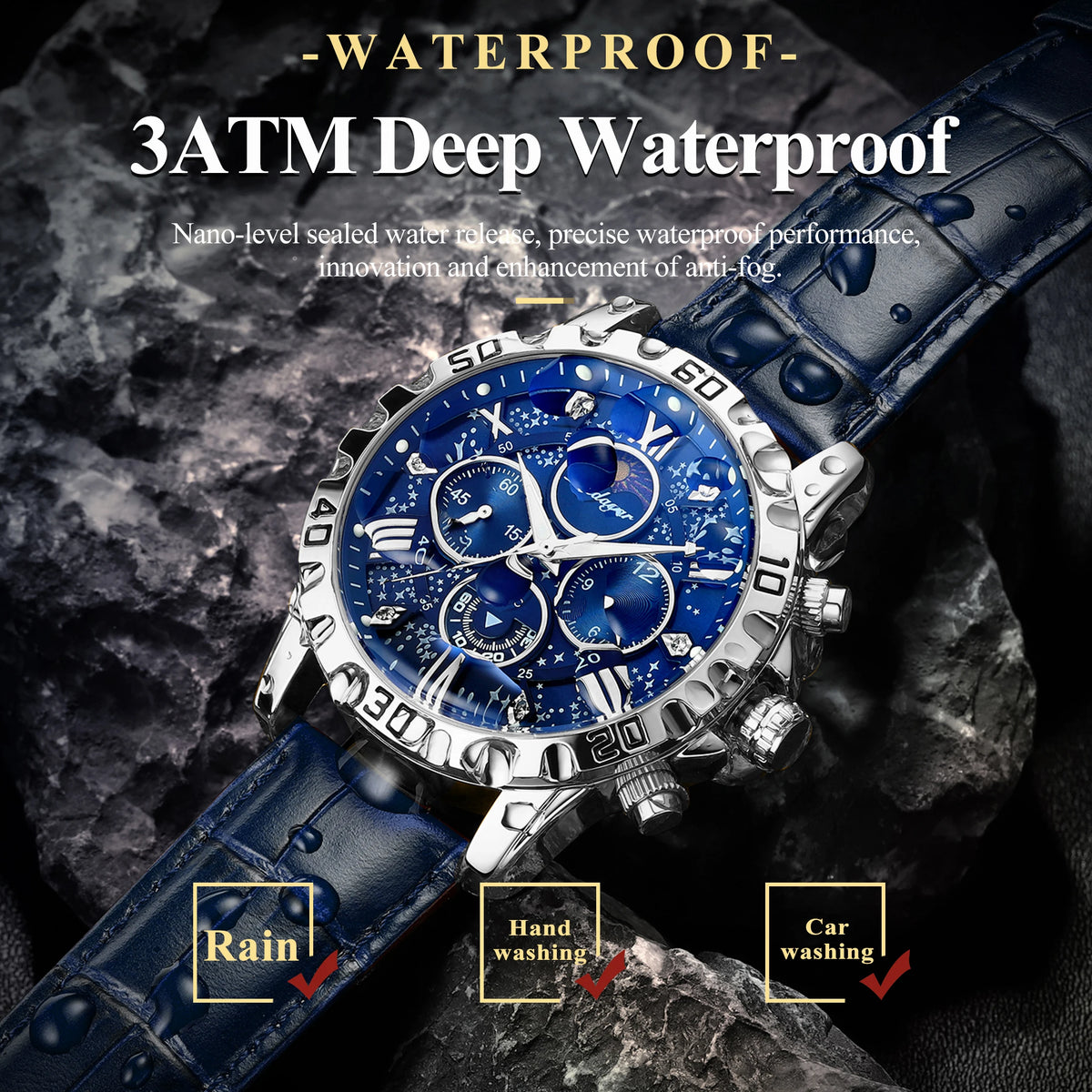 POEDAGAR Luxury Fashion Man Watch Waterproof Luminous Chronograph Leather Watches For Men Sports Outdoor Men's Quartz Wristwatch