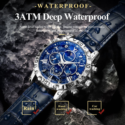 POEDAGAR Luxury Fashion Man Watch Waterproof Luminous Chronograph Leather Watches For Men Sports Outdoor Men's Quartz Wristwatch