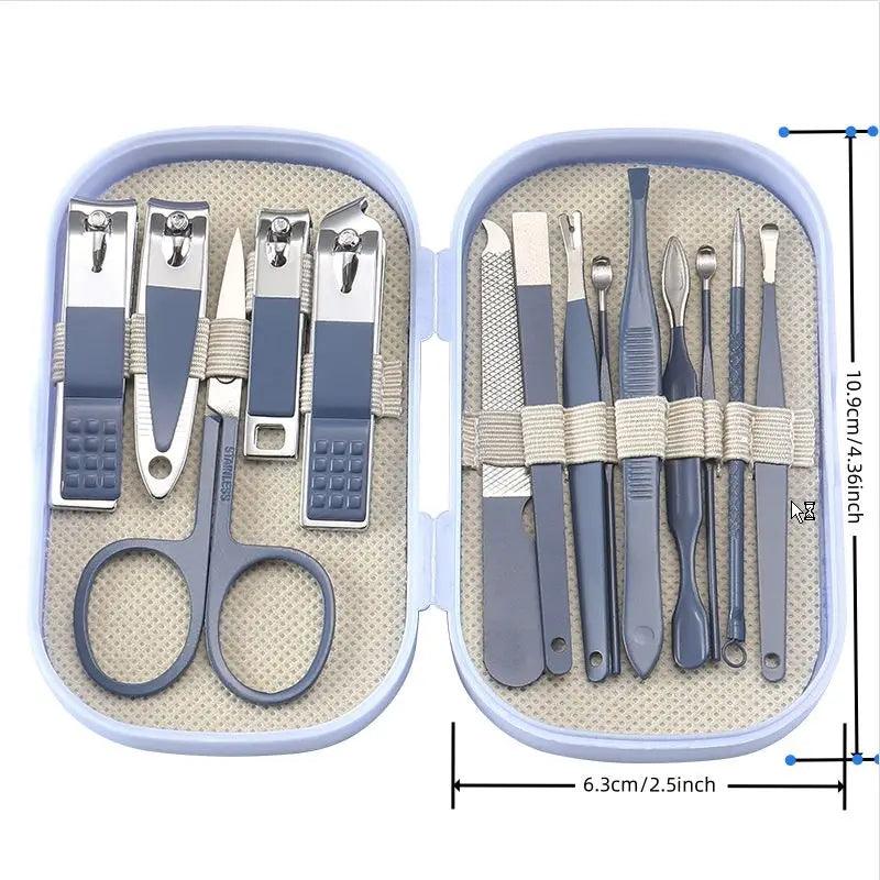14 Piece Deluxe Manicure & Pedicure Set Pink And Blue Stainless Steel Nail Scissors, Clippers, Ear Digging Spoon for Men & Women
