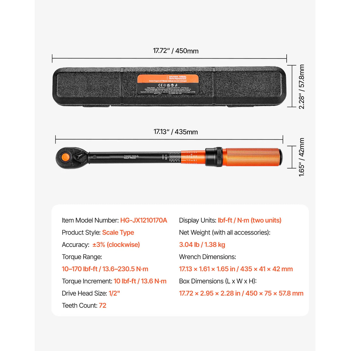 SucceBuy Torque Wrench Set Drive Click Torque Wrench Dual-Direction Adjustable  Mechanical Dual Range Scales Torque Wrench Kit