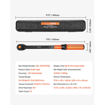 SucceBuy Torque Wrench Set Drive Click Torque Wrench Dual-Direction Adjustable  Mechanical Dual Range Scales Torque Wrench Kit