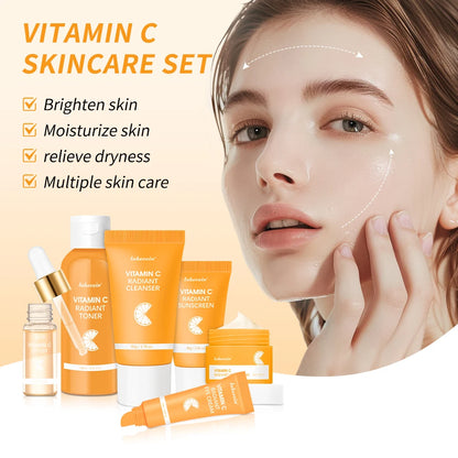 Lakerain Vitamin C Skin Care Set 6pcs Kit Whitening Cream Dark Spots Serum Dark Circle Eye Facial Moisturizing Lightening Kits