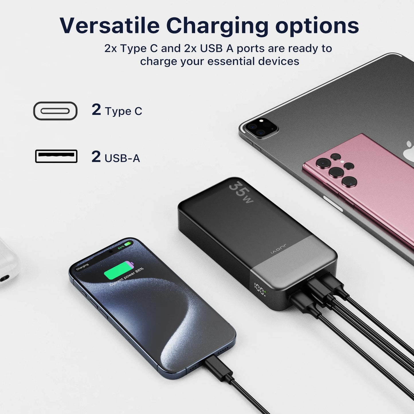 Portable Power Bank 20000mAh, JUOVI 35W Portable Charger, Battery Pack Fast Charging, PD3.0 QC4.0 External Phone Battery Pack