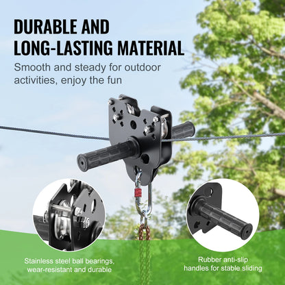 SucceBuy 60/80/100/120FT Zipline Kit Up to 500 lbs Backyard Outdoor Playground Entertainment Stainless Steel Safety Harness Seat