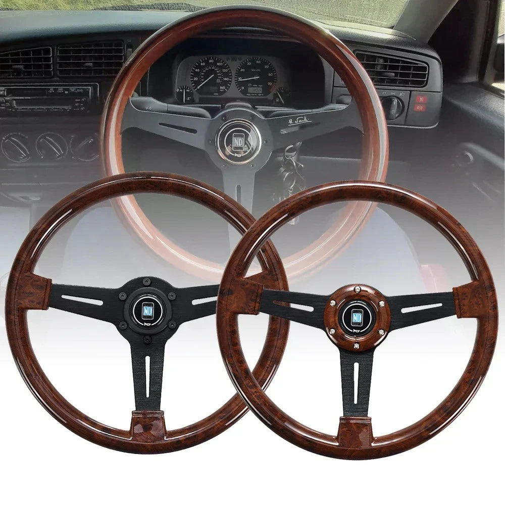 Universal 14 Inch Wood Grain Racing Steering Wheel 350mm Retro Deep Corn Drifting Sport Steering Wheels
