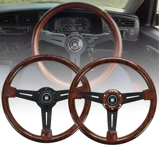 Universal 14 Inch Wood Grain Racing Steering Wheel 350mm Retro Deep Corn Drifting Sport Steering Wheels