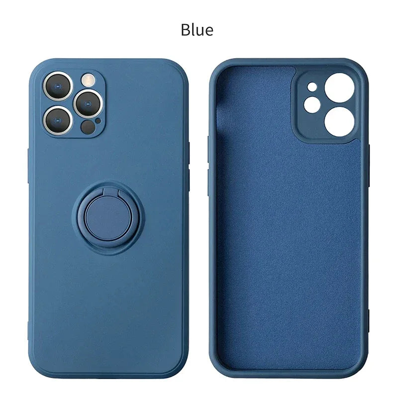 Liquid Silicone Magnetic Bracket Ring Phone Cases For IPhone 15 14 13 12 11 Pro Max Mini X XS XR 8 7 Plus Shockproof Back Cover