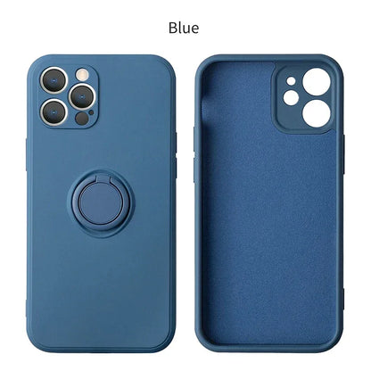 Liquid Silicone Magnetic Bracket Ring Phone Cases For IPhone 15 14 13 12 11 Pro Max Mini X XS XR 8 7 Plus Shockproof Back Cover