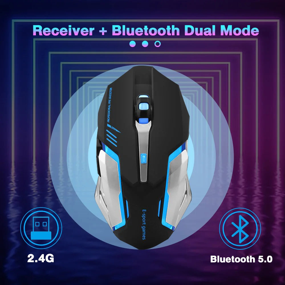 Gaming Mouse Rechargeable 2.4GWireless Bluetooth Mouse Mute Ergonomic Mouse for Computer Laptop LED Backlit Mice for IOS Android