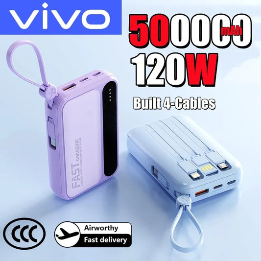 120W Fast Charging Power Bank with Built-in Cables