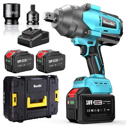 SEESII 2000Nm Electric Impact Wrench High Torque Brushless Cordless Power Impact Gun 3/4" Car Repair For Makita with 6.0Ah Battery
