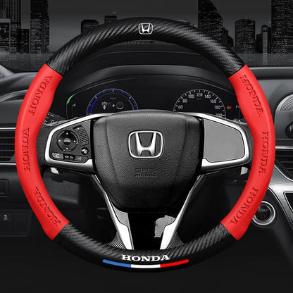 38cm Car Carbon Fiber Steering Wheel Cover For Honda Civic FIT CRV Accord Jazz HRV Car Interior Non-slip Steering Wheel Cover