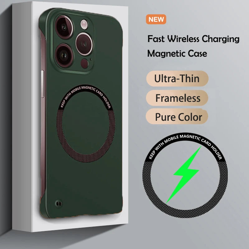 Luxury Ultra Slim Magnetic Frameless Solid Color Phone Case for Magsafe iPhone 13 12 Mini 11 Pro XR X XS Max Shockproof Cover