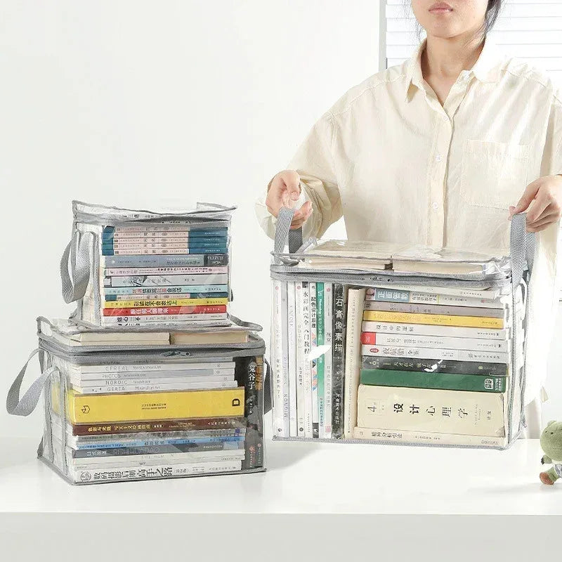 Foldable book box student dormitory classroom book organizer transparent waterproof household book organizing storage box - Urbizia