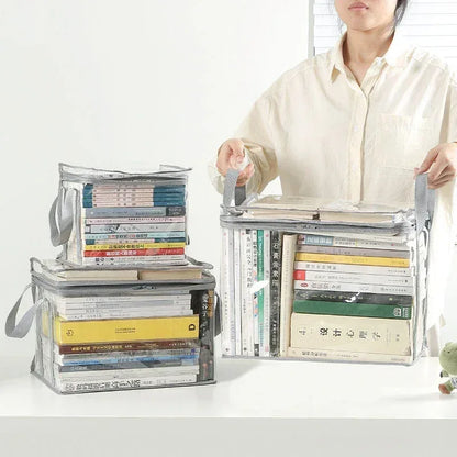 Foldable book box student dormitory classroom book organizer transparent waterproof household book organizing storage box - Urbizia