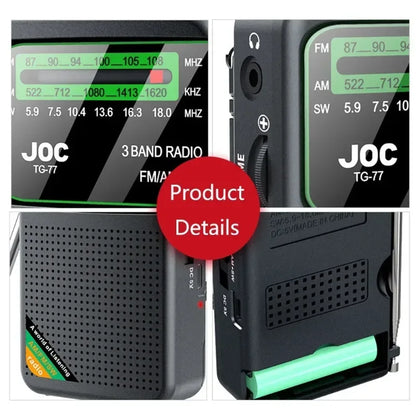 Battery Operated Radio FM AM SW Radio Built-in Speaker Pointer Pocket Radio Type-C Rechargeable with HD Display Screen for Elder - Urbizia