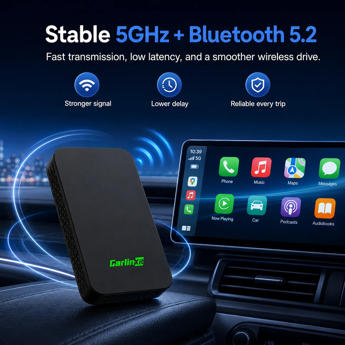 Carlinkit 5.0 Wireless CarPlay Android Auto Adapter 2 in 1 Wired to Wireless Converter for Factory CarPlay Android Auto Cars Dual Band 2.4G 5G WiFi Bluetooth 5.2 Auto Reconnect OTA Update Plug and Play Car Dongle