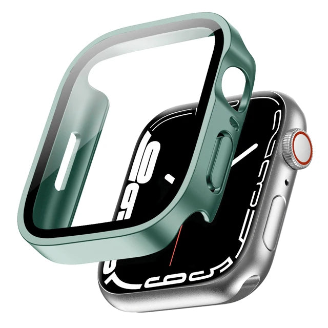 Glass+Case for Apple Watch 42 46mm 45mm 41 49 44mm 40 Mm Straight Edge Screen Protector Cover Case iWatch SE 6 7 8 9 10 11 Ultra