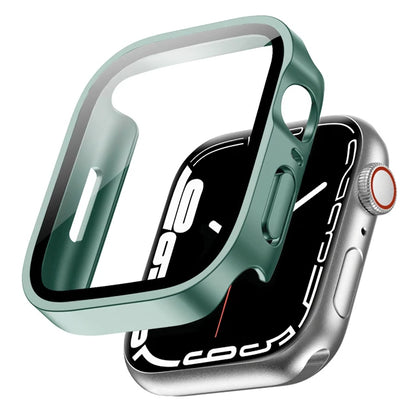 Glass+Case for Apple Watch 42 46mm 45mm 41 49 44mm 40 Mm Straight Edge Screen Protector Cover Case iWatch SE 6 7 8 9 10 11 Ultra