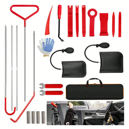 23PCS Professional Car Tool Kit With 66 Inch Pull Hook & J-Hook For Emergency Unlocking Of Car Windows And Doors, Essential Automotive Tools