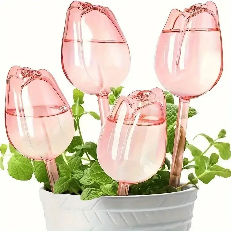 Pink tulip plant watering balls, suitable for indoor and outdoor plants, automatic plant drippers, and automatic watering - Urbizia
