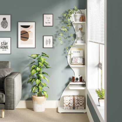 Tribesigns Corner Shelf, Modern 5-Tier Wall Corner Bookshelf, Stylish Corner Small Bookcase Storage Rack Plant Stand