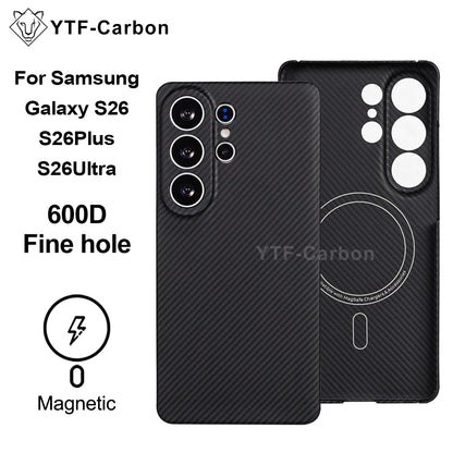 YTF For Samsung Galaxy S26 Ultra Aramid Fiber phone case for magnetic S26 plus Thin Luxury S26 cover protective Kevlar case