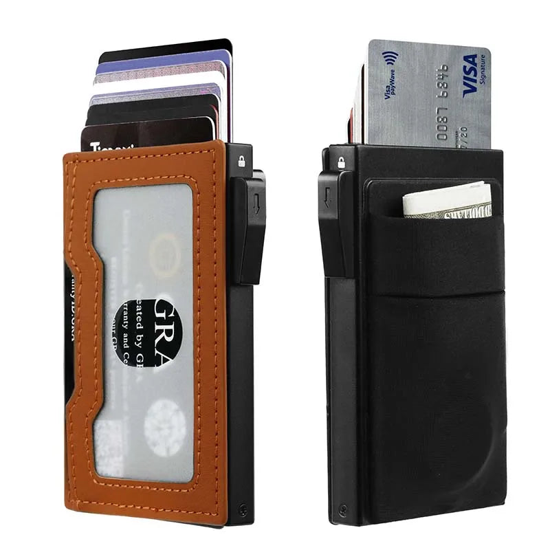 Automatic RFID-Blocking Pop-Up Card Holder for Men Fast Access Secure Design Metal Wallet Business Style Durable Wallet