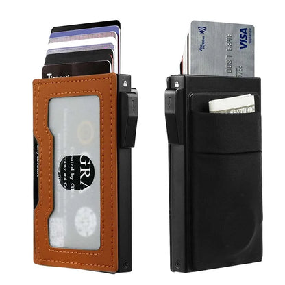 Automatic RFID-Blocking Pop-Up Card Holder for Men Fast Access Secure Design Metal Wallet Business Style Durable Wallet