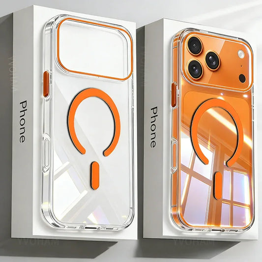 Transparent Thin PC For Magsafe Magnetic Case for iPhone 17 16 15 14 13 Pro Max Plus Air 16e Clear CandyColor Shockproof Cover