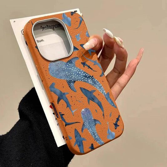 Whale Printed Leather Texture TPU Case for iPhone Series