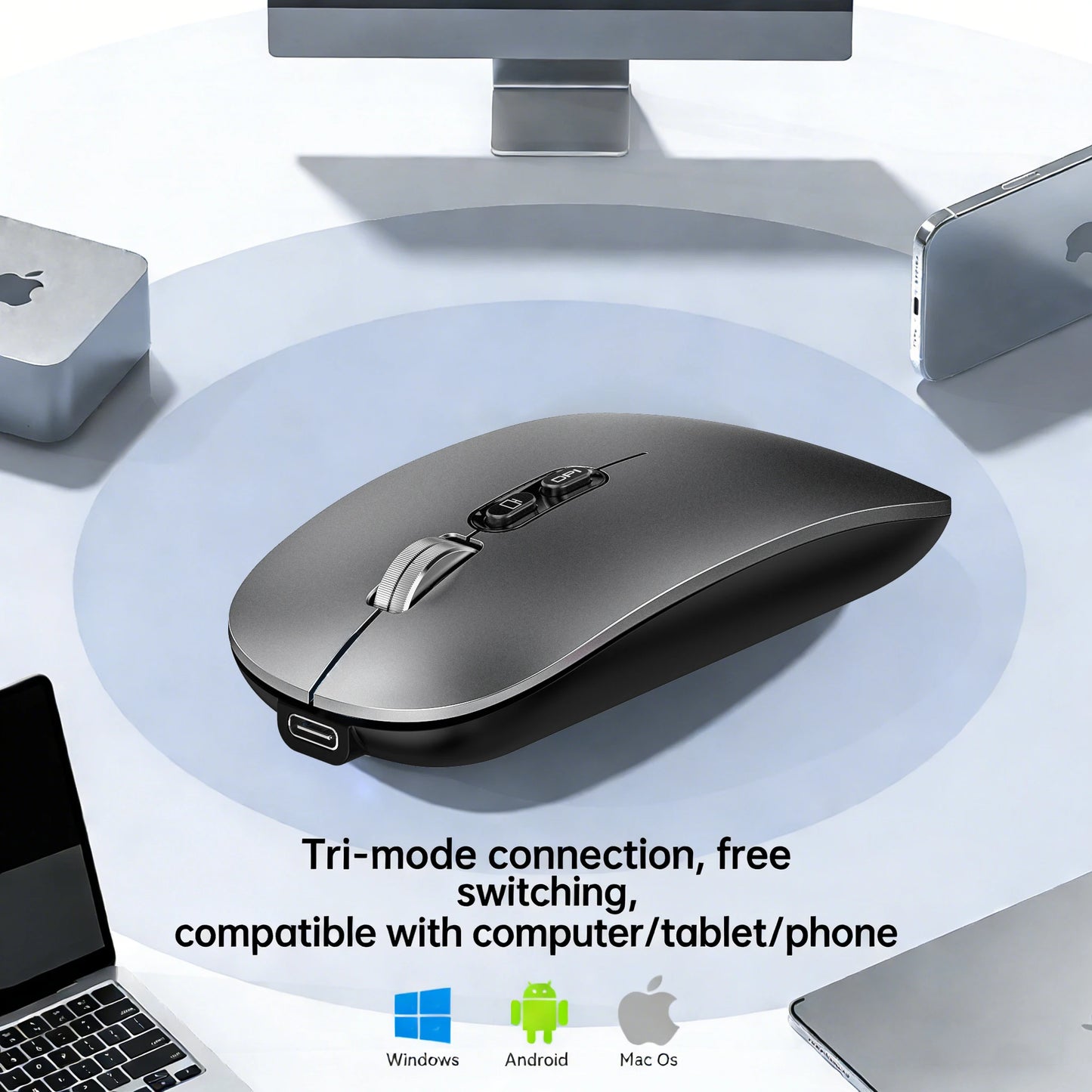 Dual Mode Bluetooth 2.4G Wireless Mouse One-Click Desktop Function Type-C Rechargeable Silent Mice for Laptop PC New