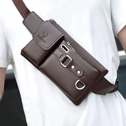 Daily Wear Solid Tone PU Leather Crossbody Fanny Bag Fashion Male Belt Pack, Spacious Storage for Everyday Personal Items