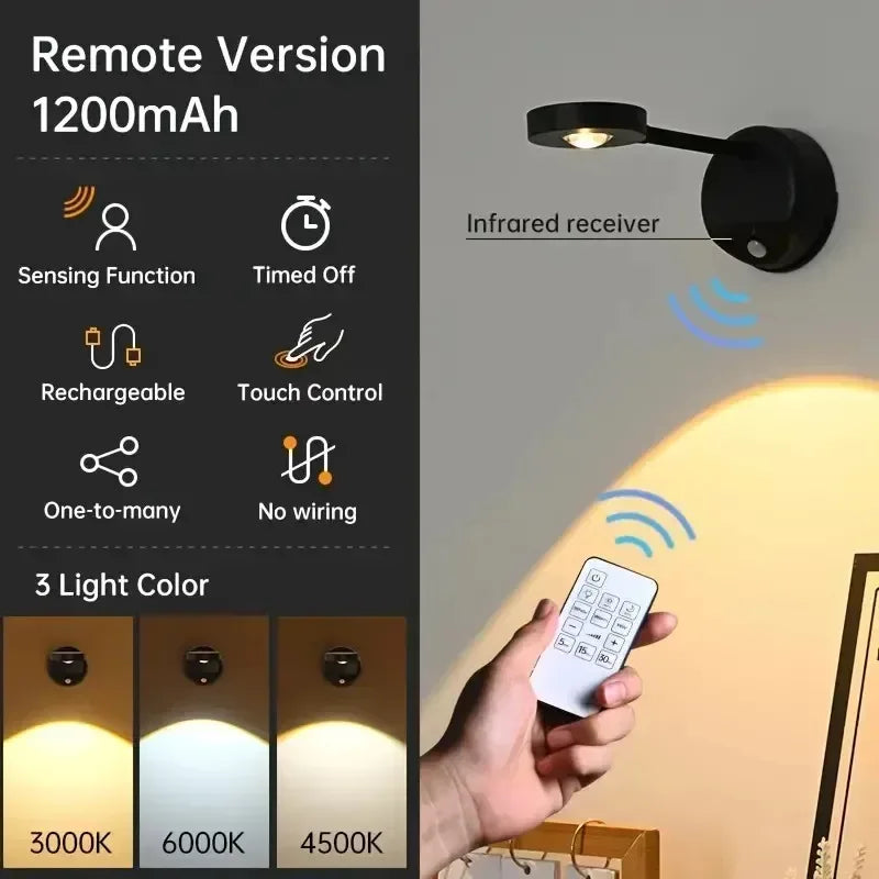 USB Rechargeable Intelligent Human Sensing Wireless Wall Light Dimmable Led Spotlight for Lighting Paintings Pictures 3 Colors - Urbizia