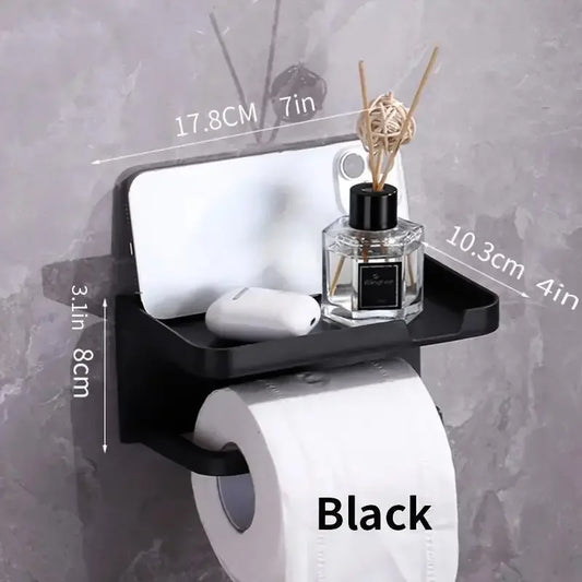 Wall-Mounted No-Drill Toilet Paper Holder with Shelf