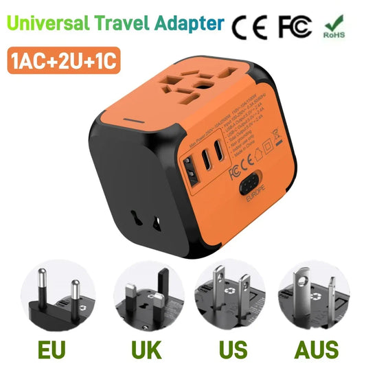 Universal Travel Adapter, Multi Plug 220V to 5V Outlet USB Type C Socket Multicontacto Con USB Y Corriente Charger For EU/UK/USA