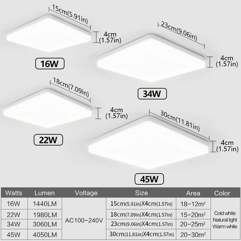 Square LED Ceiling Light 3 Colour Temperatures – 18W, 22W or 45W