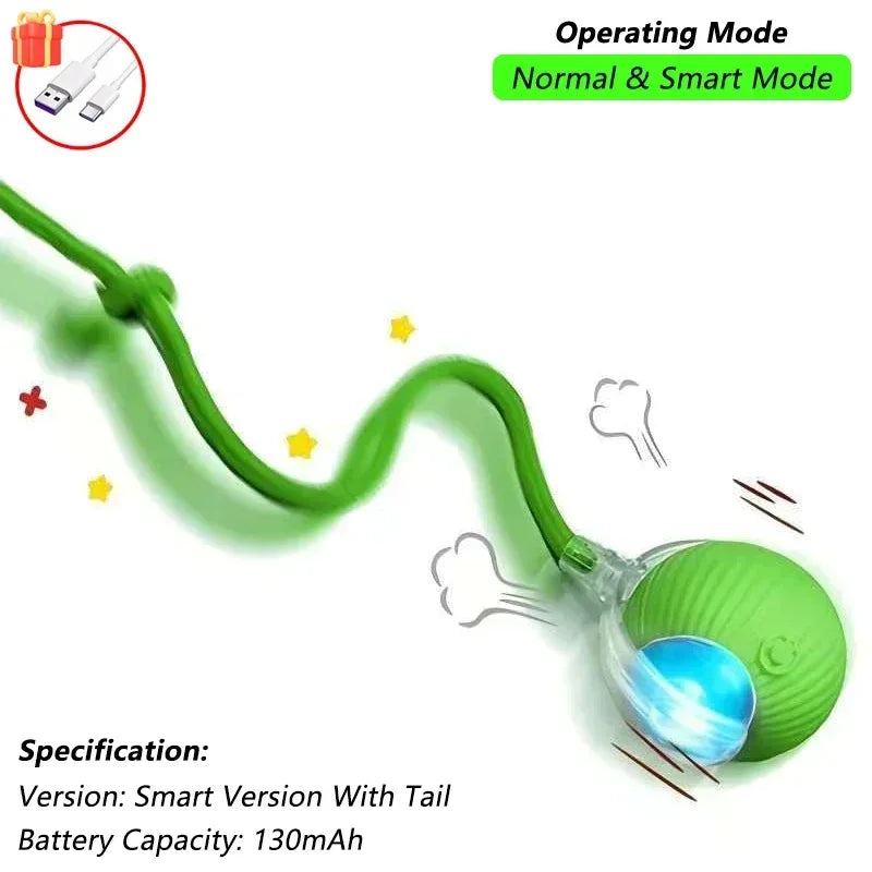 Dog Cat Interactive Ball Toy Automatic Rolling Ball Faux Tail Rechargeable Smart Pet Electric Toy Dog Cat Training Imitate Mouse - Urbizia