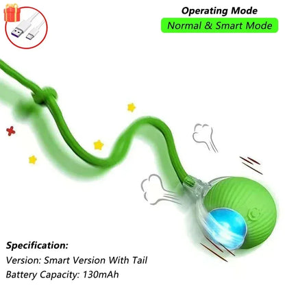Dog Cat Interactive Ball Toy Automatic Rolling Ball Faux Tail Rechargeable Smart Pet Electric Toy Dog Cat Training Imitate Mouse - Urbizia