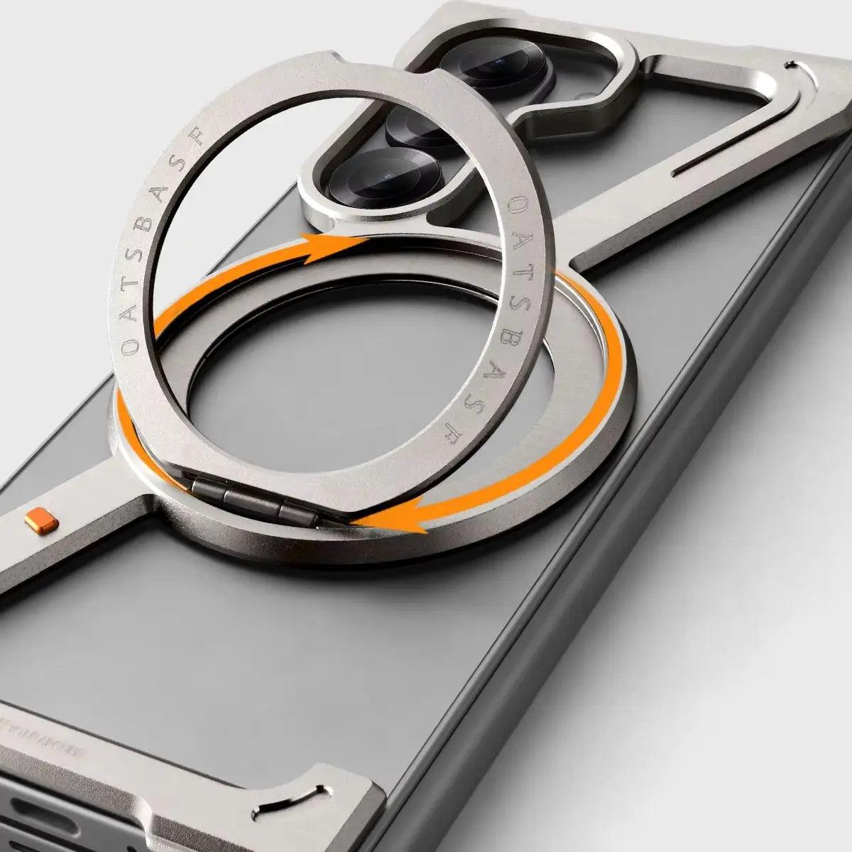 Oatsbasf Aluminium Z Case for Samsung Galaxy Z Fold 7 w/ 360°Rotating Magnetic Stand Frameless Phone Cover Shockproof Bumper