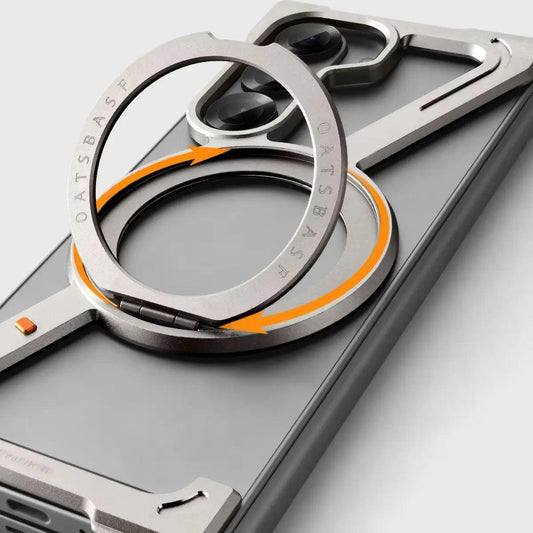 Oatsbasf Aluminium Z Case for Samsung Galaxy Z Fold 7 w/ 360°Rotating Magnetic Stand Frameless Phone Cover Shockproof Bumper