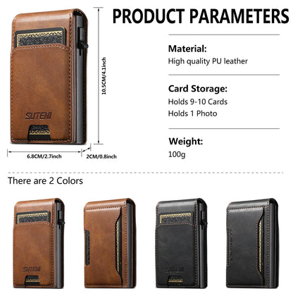 SUTENI PU Leather For Men Wallet Card Slot Wallet Flip Cover Card Box Pressing The Button Automatically Ejects The Card