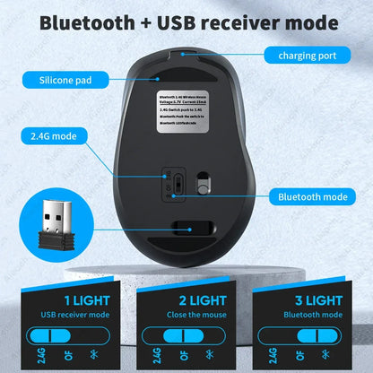 Portable Wireless Bluetooth Mouse Compact Ergonomic 2.4G USB Noiseless 1600DPI 500mAh Rechargeable for PC Tablet Laptop MacBook