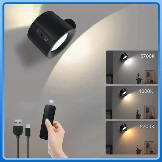 Rechargeable Magnetic LED Wall Lamp – 360° Rotation, Remote Control