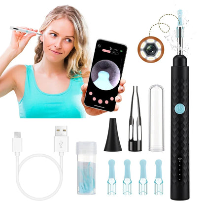 Electric Visual Ear Cleaner with Tweezers 2 in 1 Ear Wax Removal Tool with Camera Rechargeable Ear Pick for Adults Kids Black