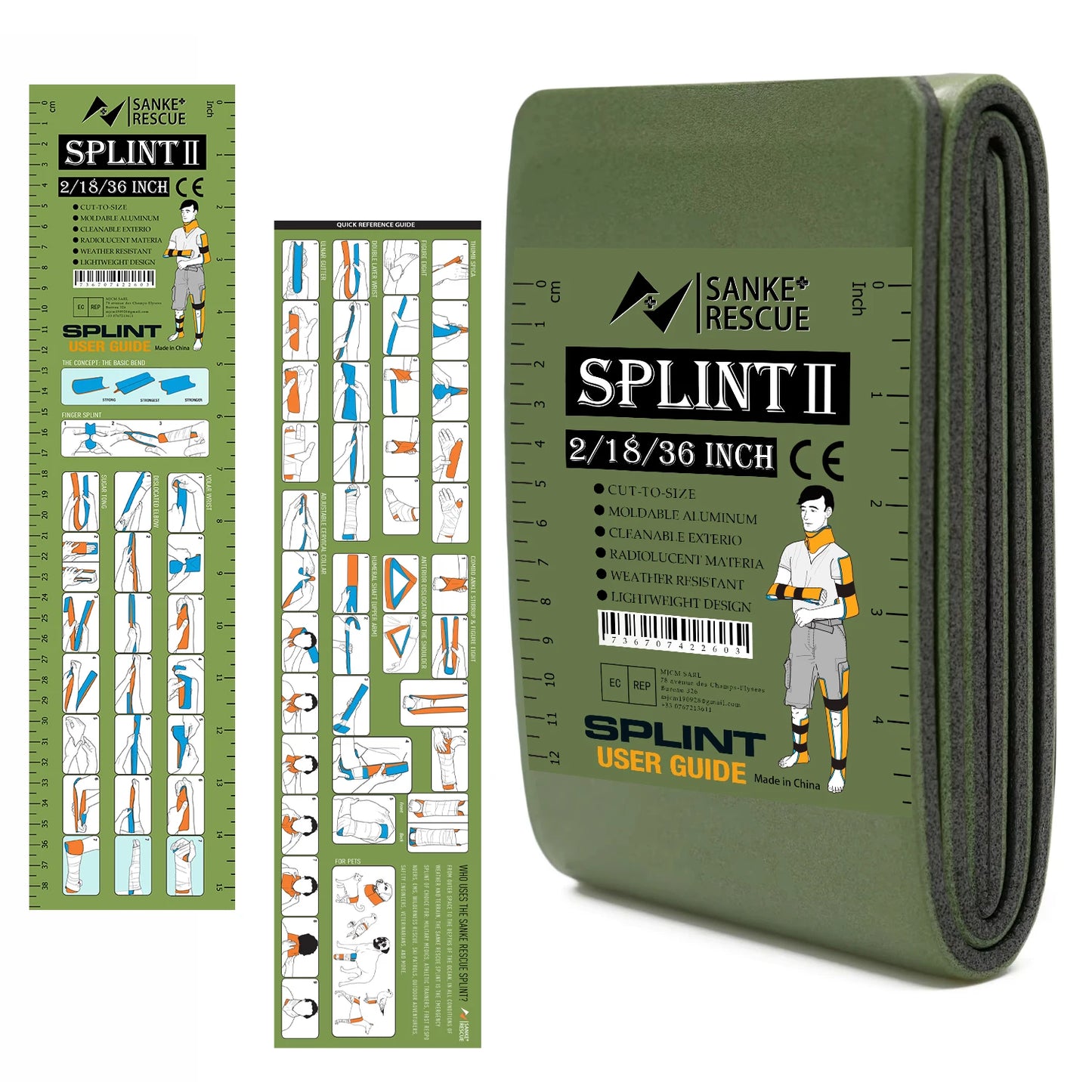 First Aid Splint 18-36" X 4.3"  Green-Gray Orange-Blue  Keep Bones in Position