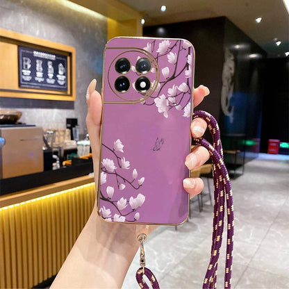 11R Pink plum Luxury Plating Phone Case For Oneplus 11R 11 12 11Pro 9R 9RT 9 10Pro 10T 8T 9Pro 10R Ace Pro 3 2V 3V 2 2Pro Cover
