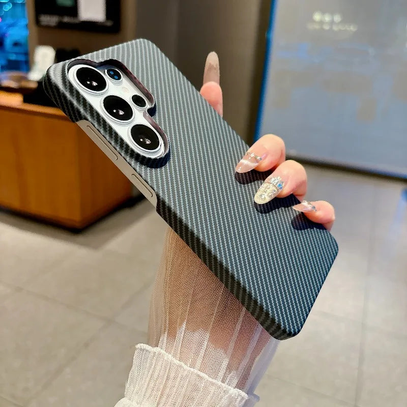 Half Frame Carbon Fiber Kevlar Magnetic for Magsafe Case for Samsung S26 S25 S24 S23 S22 Ultra Plus A16 A17 A55 A56 A57 Cover